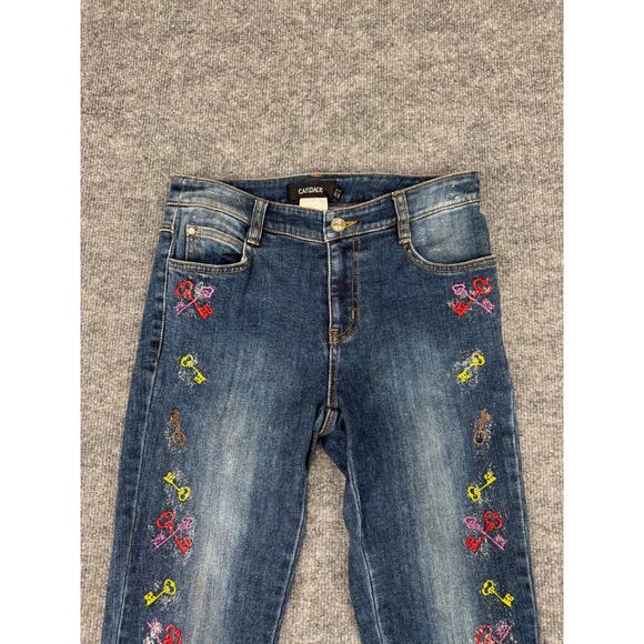 Candace Women's Embroidered Jeans Size 9 Skinny Fit Vintage Y2K Rainbow Key - Picture 16 of 16
